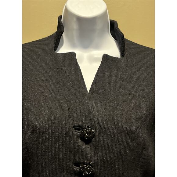 Vtg St John Evening 2pc Skirt Suit Black Santana Knit Button Front Jacket Size 2 - Picture 6 of 8